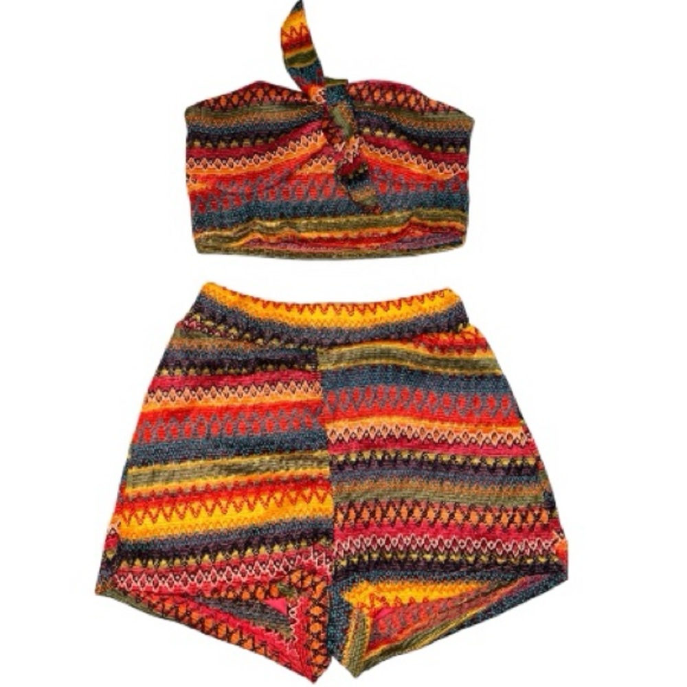 NEW: SHEIN Pink and Multicolor Knit Tube Top & Short Set